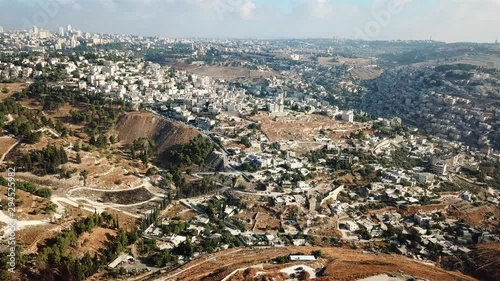 The old city of Jerusalem Aerial fligt view Daylight Drone view over East Jerusalem And silwan neighborhood photo