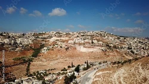 Aerial footagve over Wadi  Kidron in East Jerusalem, Israel Drone view over Wadi  Kidron in East Jerusalem, Israel photo