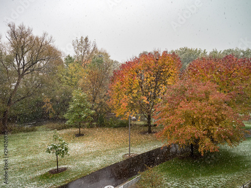 Kutzky Park with fall foliage, changing leaves, Rochester, Minnesota photo