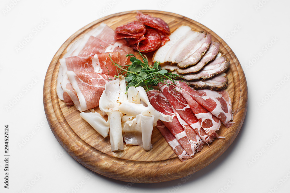 assorted meat on white background