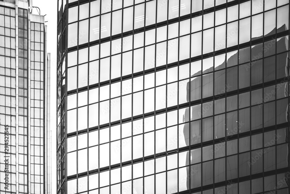 Hong Kong Commercial Building Close Up; Black and White style Hong Kong Commercial Building Close Up; Black and White style