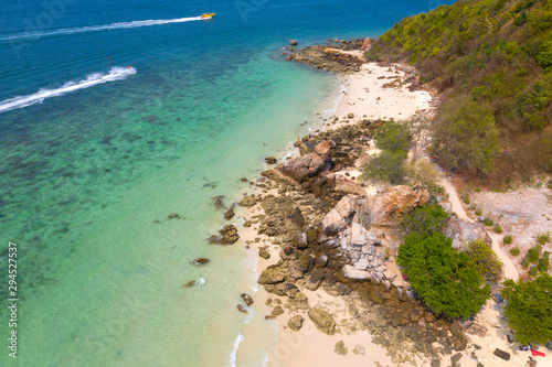 Aerial view photo sea water and beach of island southeast .
