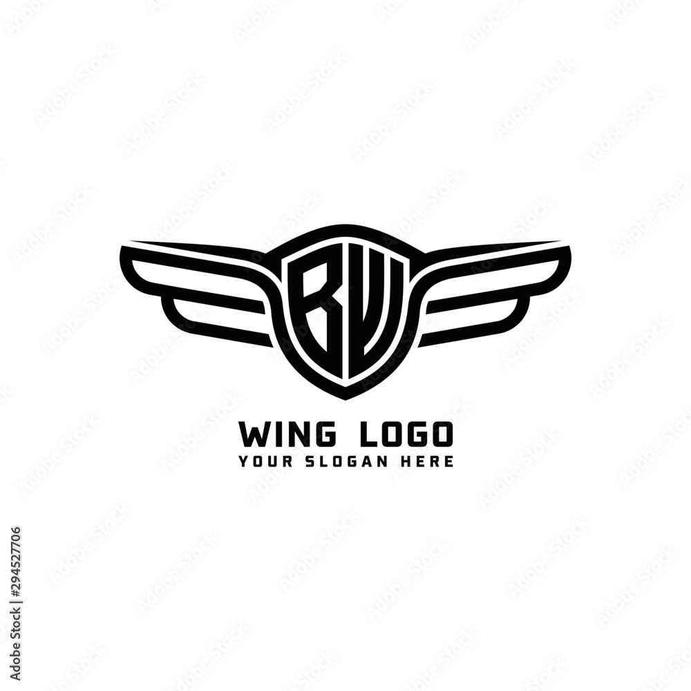 BW initial logo wings, abstract letters in the middle of black