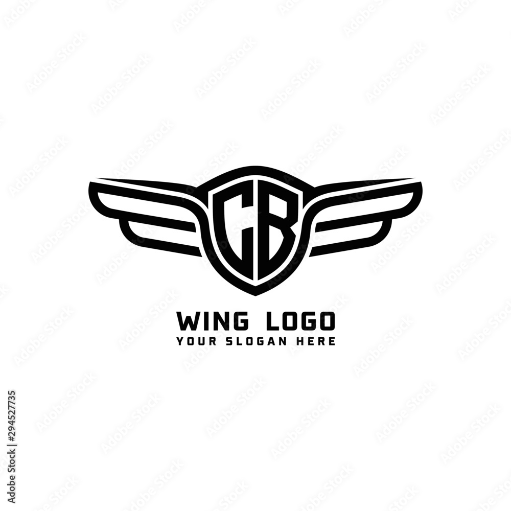 CB initial logo wings, abstract letters in the middle of black