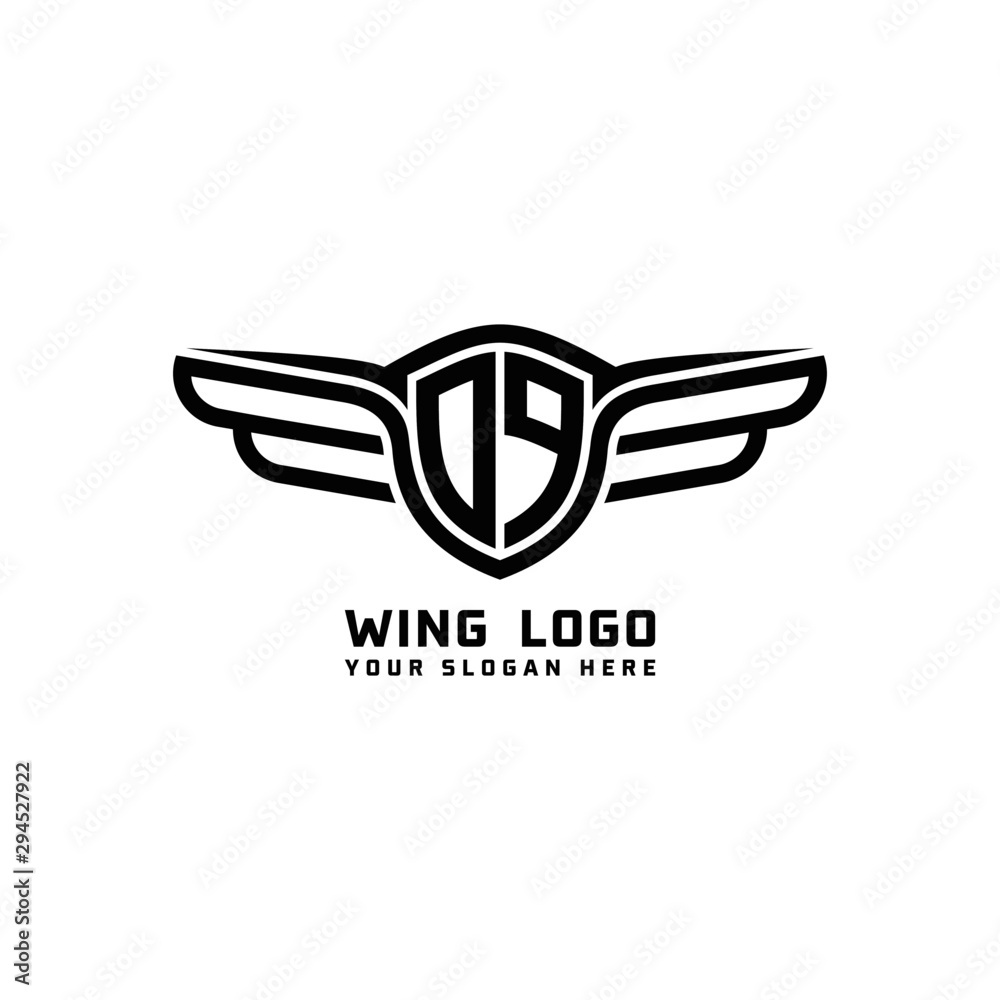 Obraz premium DF initial logo wings, abstract letters in the middle of black