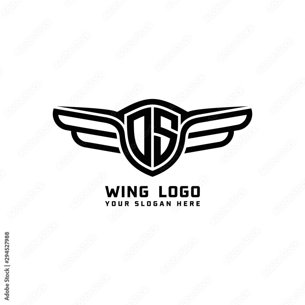 Obraz premium DS initial logo wings, abstract letters in the middle of black