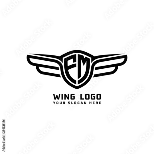 FM initial logo wings, abstract letters in the middle of black