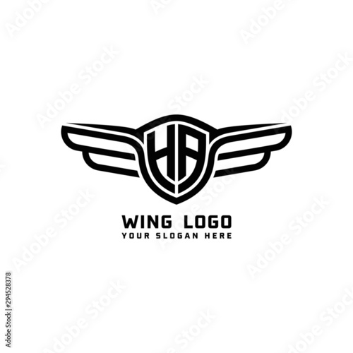 HA initial logo wings, abstract letters in the middle of black