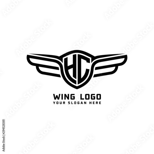 HC initial logo wings, abstract letters in the middle of black