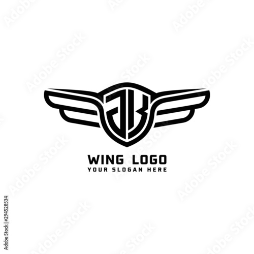 JK initial logo wings, abstract letters in the middle of black