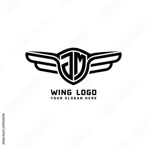 JM initial logo wings, abstract letters in the middle of black