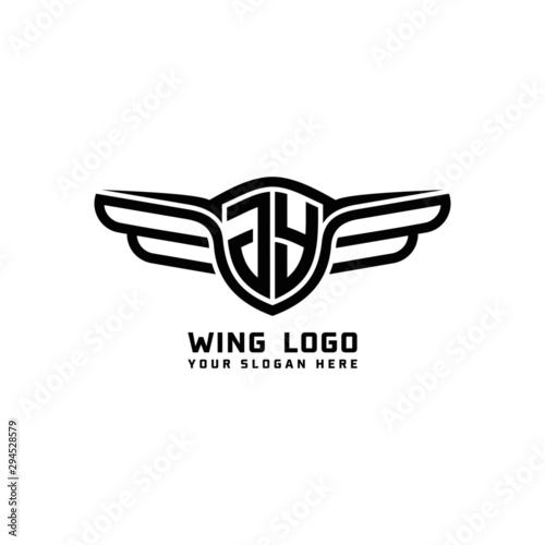 JY initial logo wings, abstract letters in the middle of black