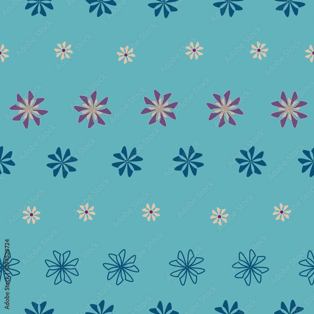 Stripes of flowers on blue background, seamless vector repeat surface pattern design Stripes of flowers on blue background, seamless vector repeat surface pattern design