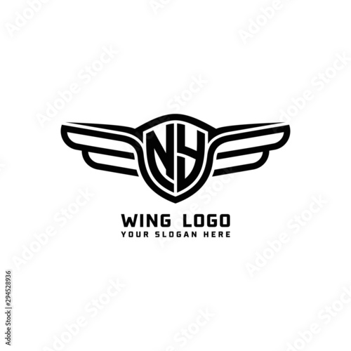 NY initial logo wings, abstract letters in the middle of black