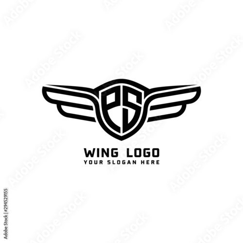 PS initial logo wings, abstract letters in the middle of black