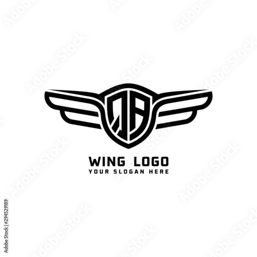 QA initial logo wings, abstract letters in the middle of black
