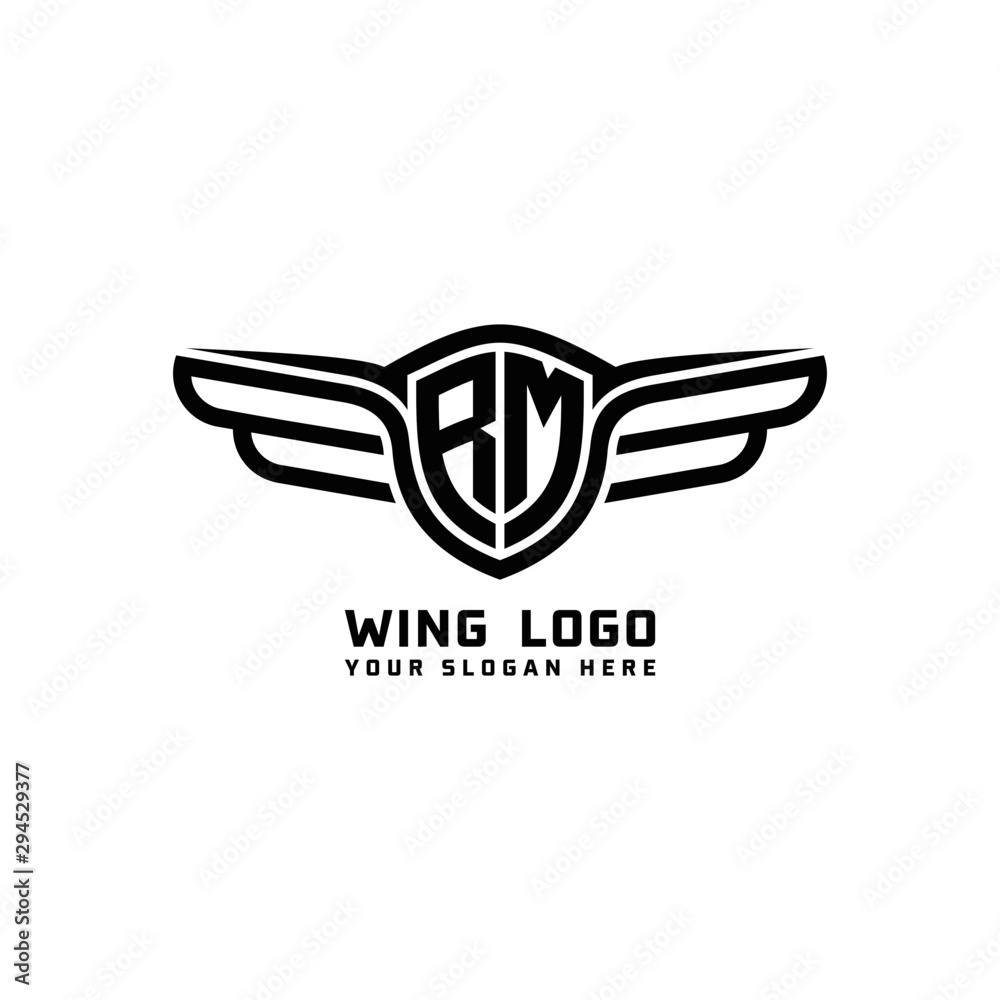 RM initial logo wings, abstract letters in the middle of black RM initial logo wings, abstract letters in the middle of black