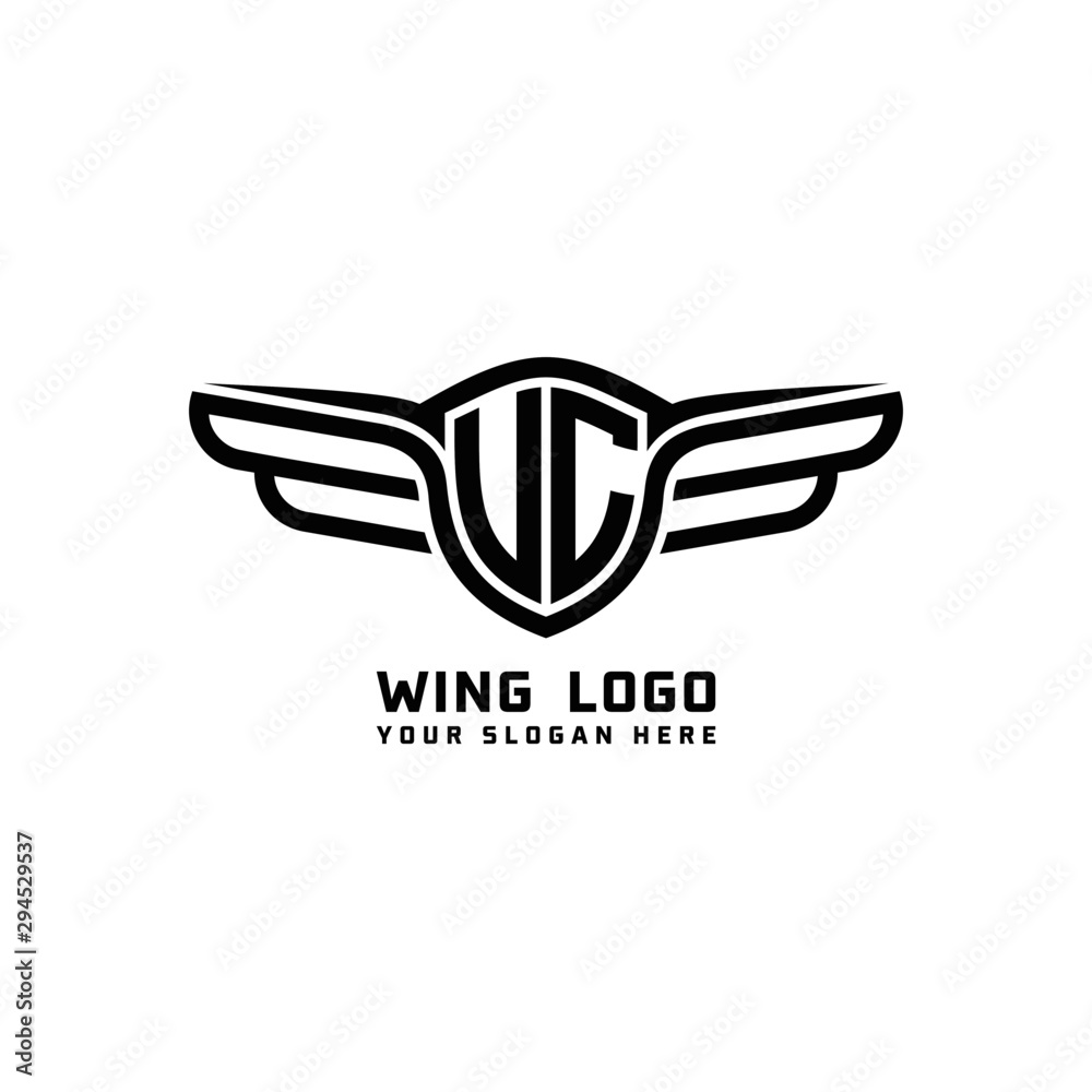 Obraz premium UC initial logo wings, abstract letters in the middle of black