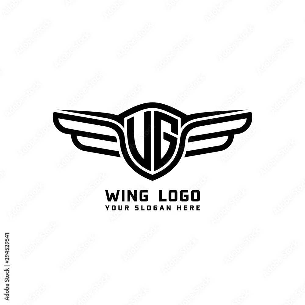 Fototapeta premium UG initial logo wings, abstract letters in the middle of black