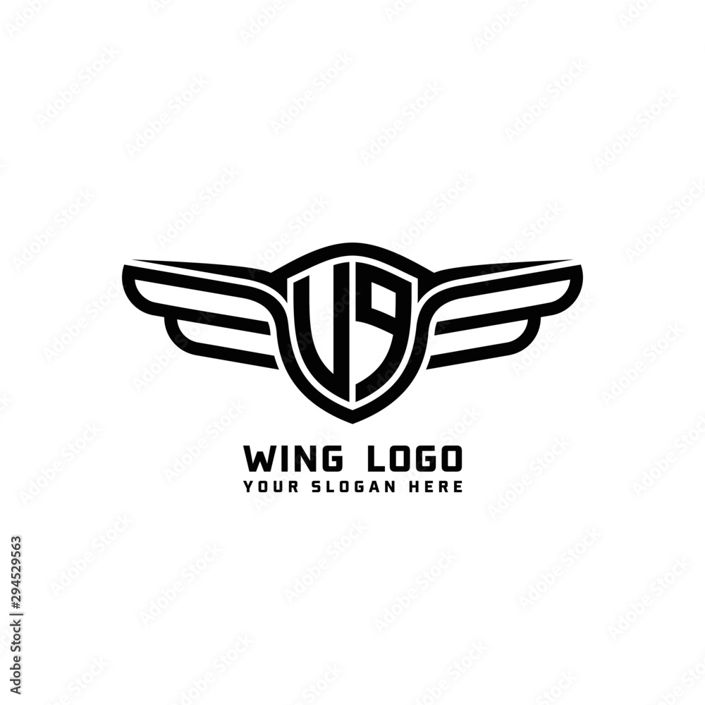 Obraz premium UP initial logo wings, abstract letters in the middle of black