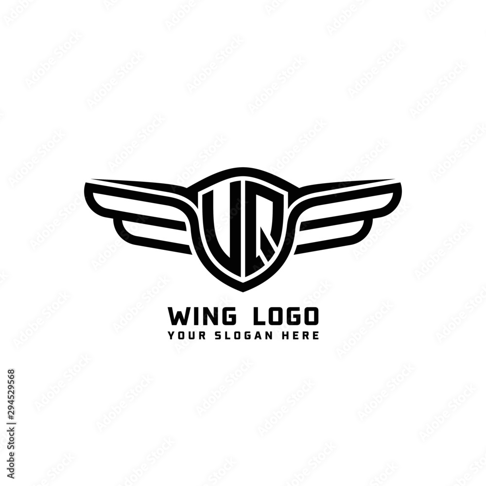 Obraz premium UQ initial logo wings, abstract letters in the middle of black