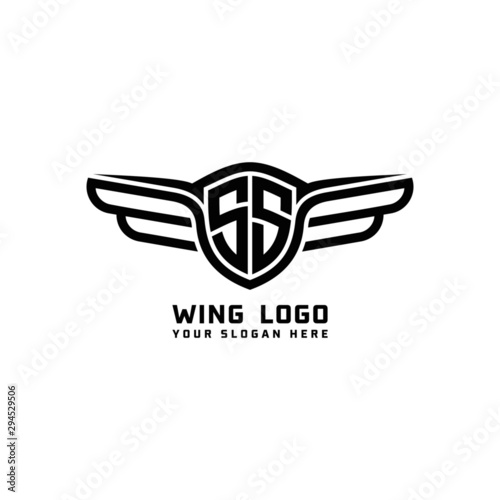 SS initial logo wings, abstract letters in the middle of black