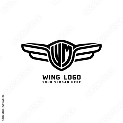 Obraz na plátně WM initial logo wings, abstract letters in the middle of black