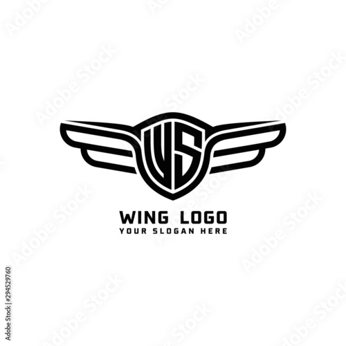 WS initial logo wings, abstract letters in the middle of black
