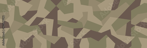 Vector geometric camouflage seamless pattern. Khaki design style for t-shirt. Military texture debris shape pattern, camo clothing while hunting illustration.