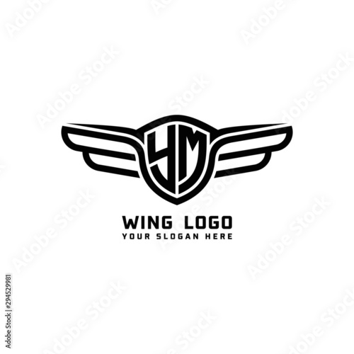 YM initial logo wings, abstract letters in the middle of black
