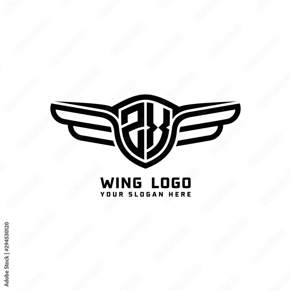 ZX initial logo wings, abstract letters in the middle of black ZX initial logo wings, abstract letters in the middle of black