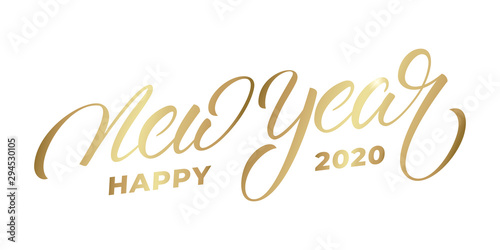 Happy New Year 2020. Calligraphy lettering label for New Year celebration