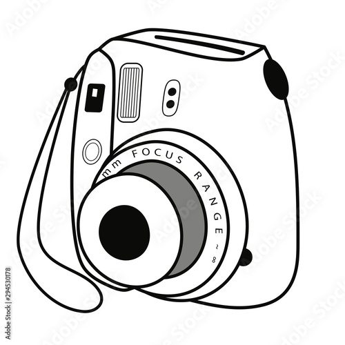 Vintage instant camera vector illustration, front view with a 45 degree angle rotation.