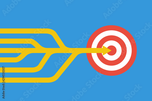 multiple arrows join to one strong for reach goal, teamwork vector concept
