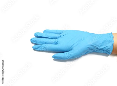 Fototapeta Naklejka Na Ścianę i Meble -  blue medical glove isolated on white background