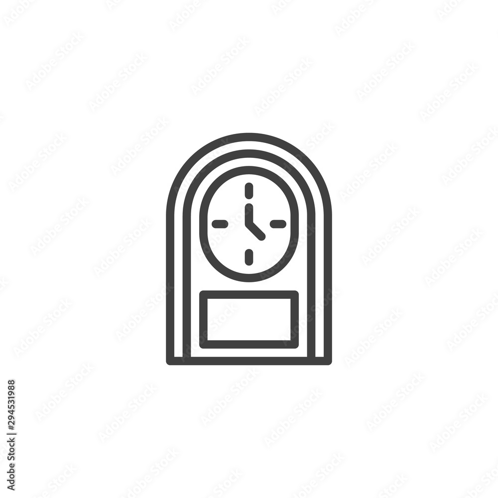 Table clock line icon. linear style sign for mobile concept and web design. Vintage Clock time outline vector icon. Symbol, logo illustration. Vector graphics