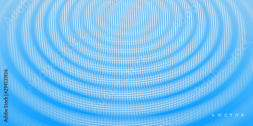 3D wavy background with ripple effect. Vector illustration with particle. 3D grid surface.