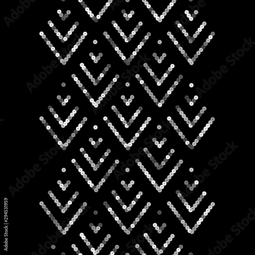 Holiday Silver Sequin Seamless Border. Abstract Fir Luxury Background