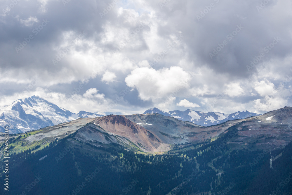 Bird view of the Whistler mountain in the morning from the top.