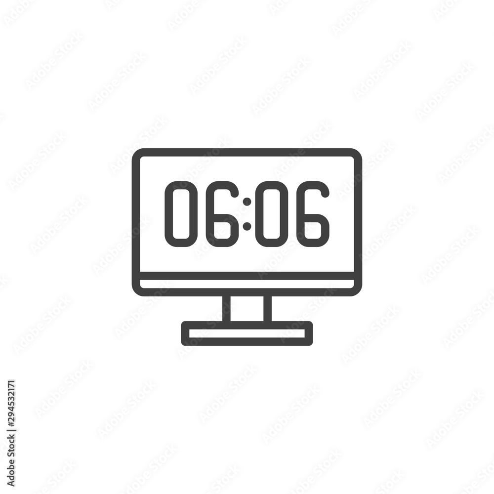 Computer time screen line icon. linear style sign for mobile concept and web design. Monitor time outline vector icon. Symbol, logo illustration. Vector graphics Computer time screen line icon. linear style sign for mobile concept and web design. Monitor time outline vector icon. Symbol, logo illustration. Vector graphics