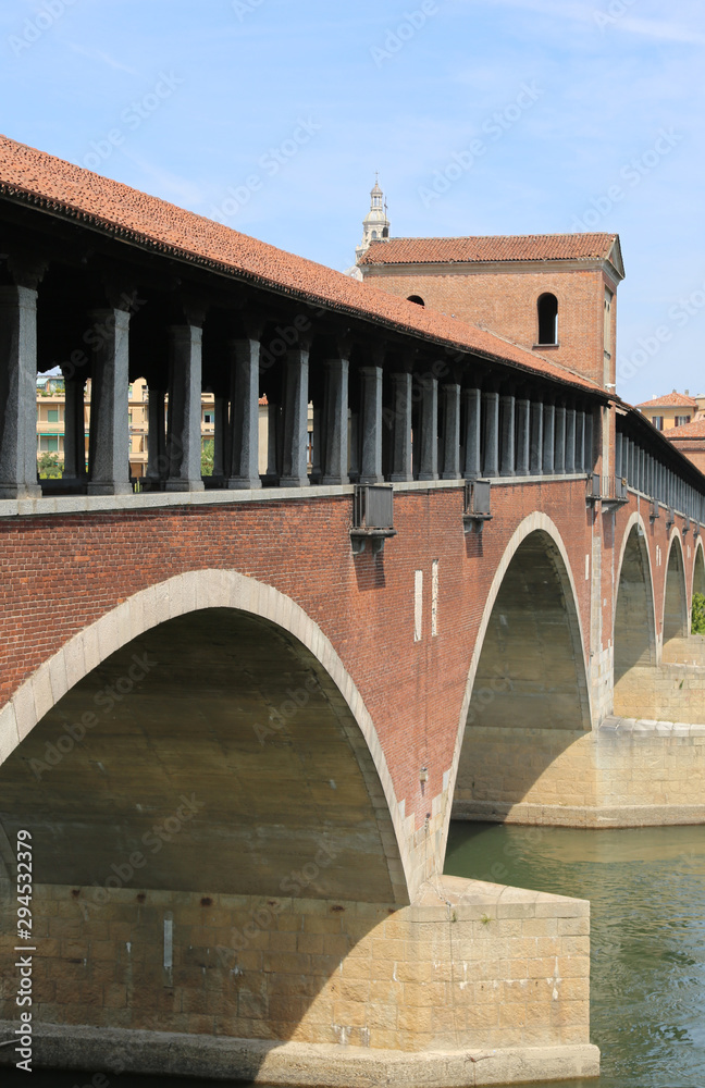 Arches of Ticino  very old Covered Bridge in Pavia Town in Italy