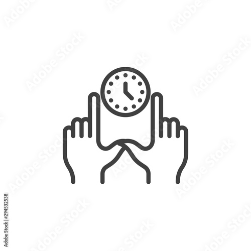 Hands with clock line icon. linear style sign for mobile concept and web design. Time management outline vector icon. Symbol, logo illustration. Vector graphics