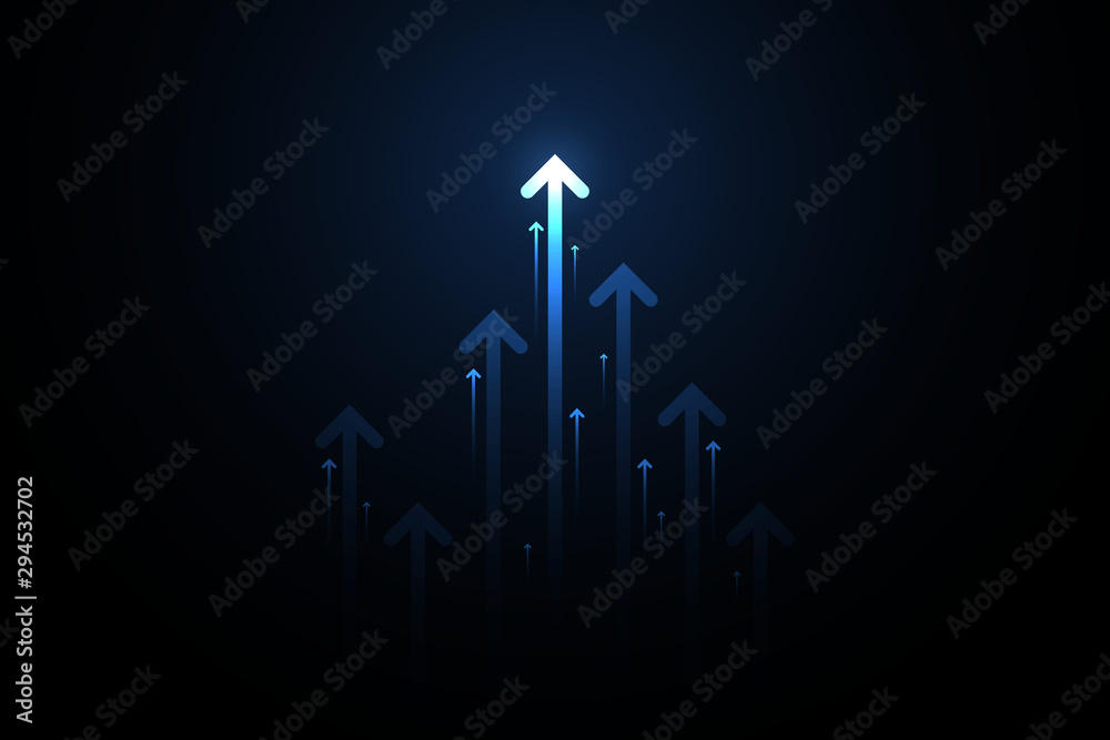 Up light arrows and speed lines on dark blue background, copy space composition, growth competition technology concept. - obrazy, fototapety, plakaty 