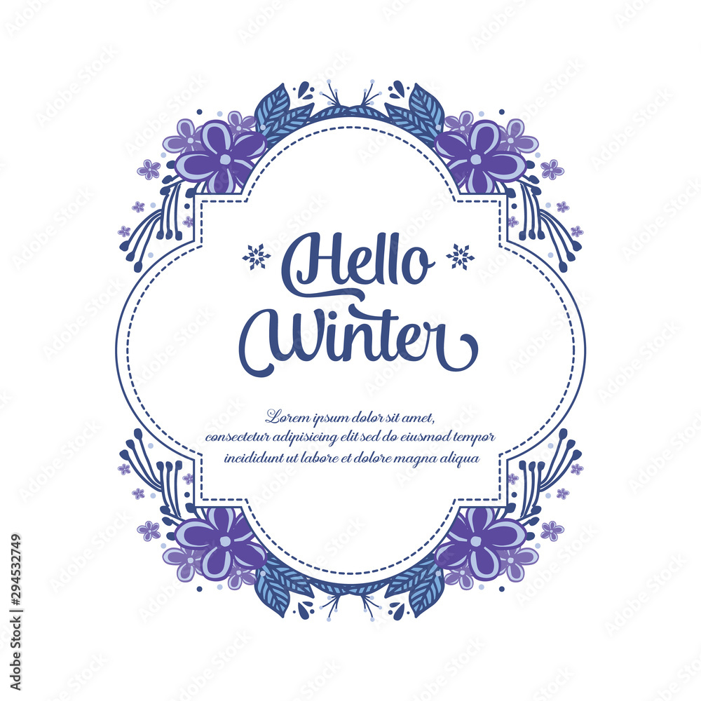 Wallpaper of card hello winter, with design drawing of purple wreath frame. Vector Wallpaper of card hello winter, with design drawing of purple wreath frame. Vector