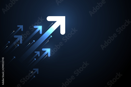 Up light arrows and speed lines on dark blue background, copy space composition, growth competition technology concept.