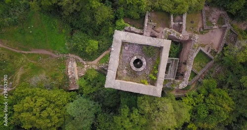 Overhead Ascending of the Three Castles of Eguisheim in Alsace-Lorraine, France photo