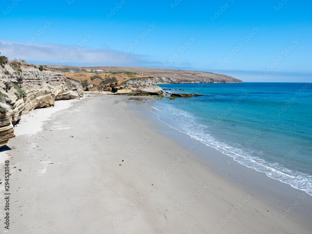 Beach at Bechers Bay Pier on a sunny spring day, Santa Rosa Island, Channel Islands National Park, Ventura, California, USA