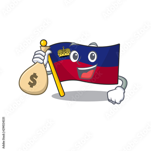 With money bag flag liechtenstein mascot with isolated character