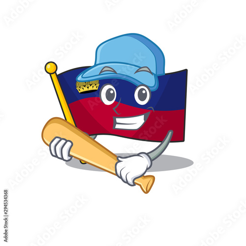 Playing baseball flag liechtenstein mascot with isolated character