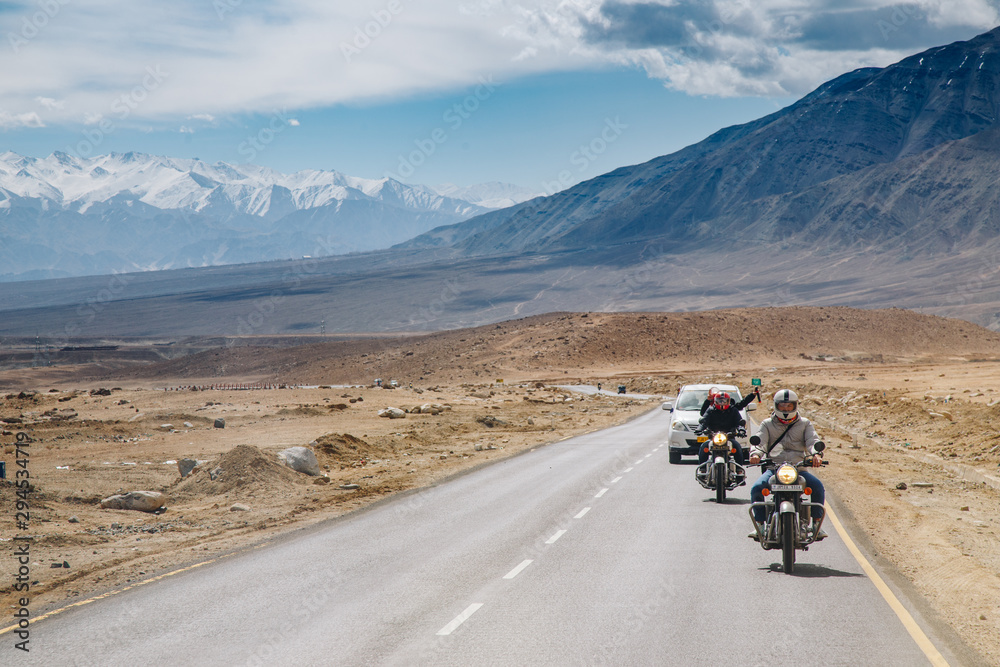 motorcycle on the road in Leh Ladakh, India